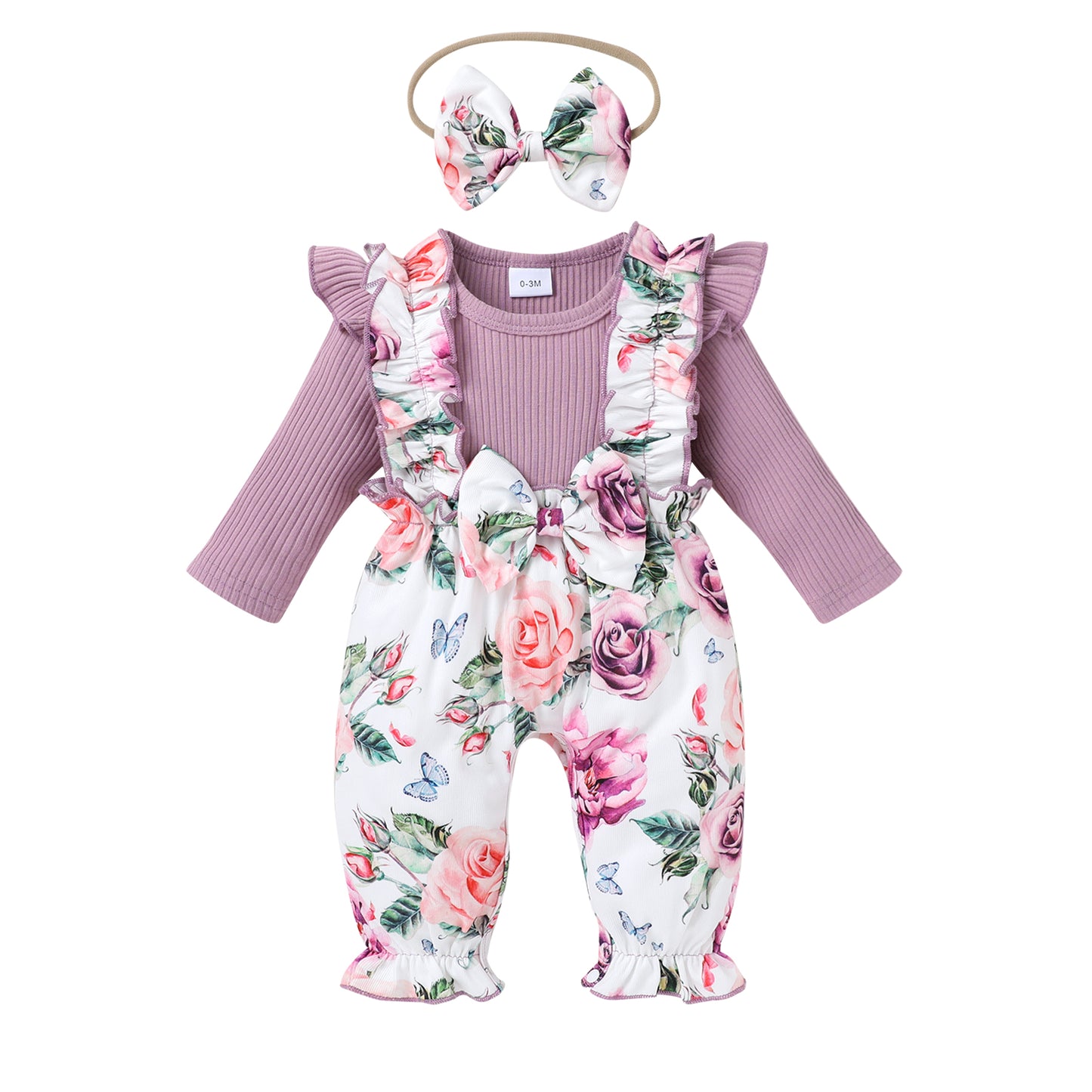 Baby Girl Romper Fall Winter Long Sleeve Newborn Bodysuit with Headband Infant Jumpsuit Clothes for 0-3 Months