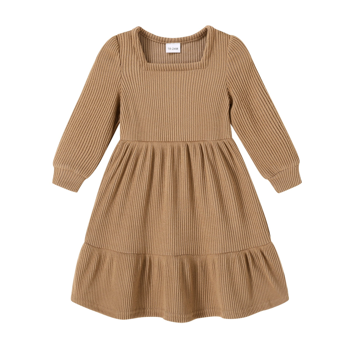 Tiny Cutey Baby Girl Dress Clothes Fall Long Sleeve Square Neck Solid Vintage Dresses Outfit Set