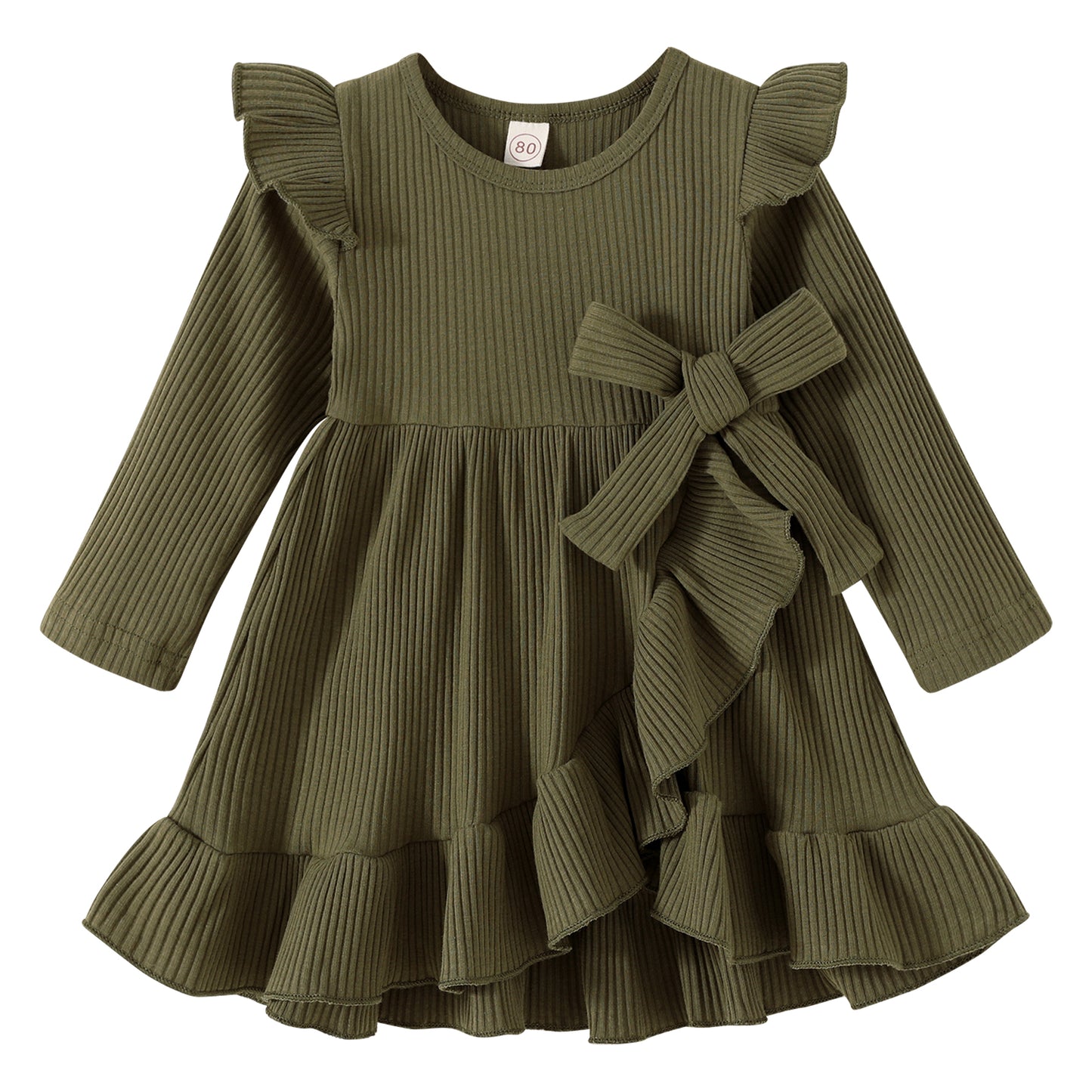 Happy Town Toddler Baby Girls Fall/Winter Clothes Solid Long Sleeve Dress Irregular Casual Dress