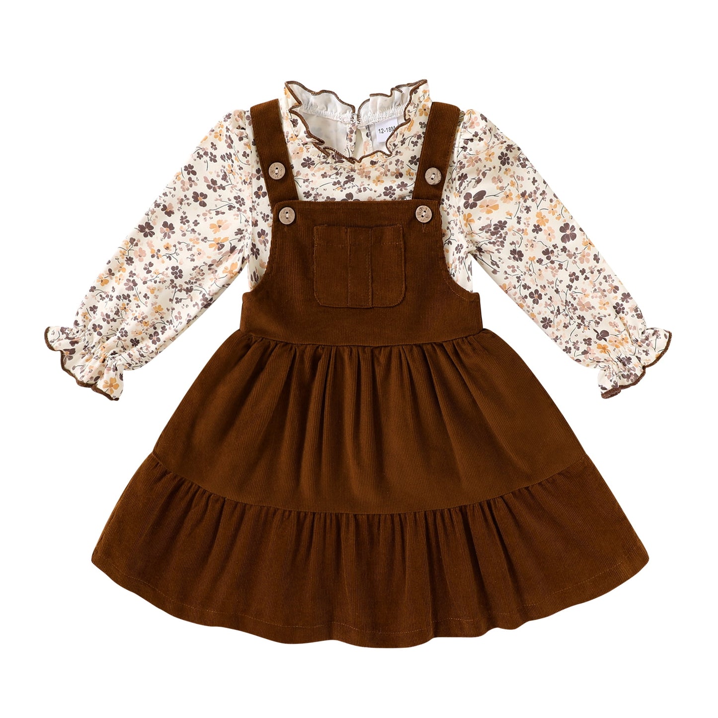 Younger Tree Toddler Baby Girl Fall Dress Outfit Long Sleeve Top Strap Dress Overall with Pocket