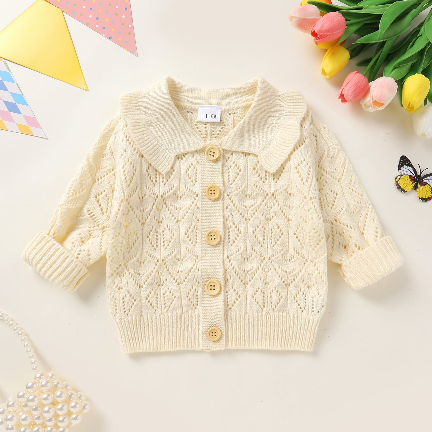 Younger Tree Baby Girl Cardigan Sweaters Long Sleeve Button Closure Knitted Cable Cardigan Coat