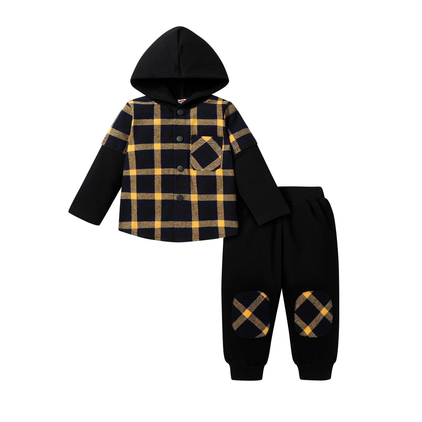 Younger Tree Toddler Baby Boy Clothes Hoodie Sweatsuit Outfits Kids Winter Flannel Plaid Shirt Top Pants Set