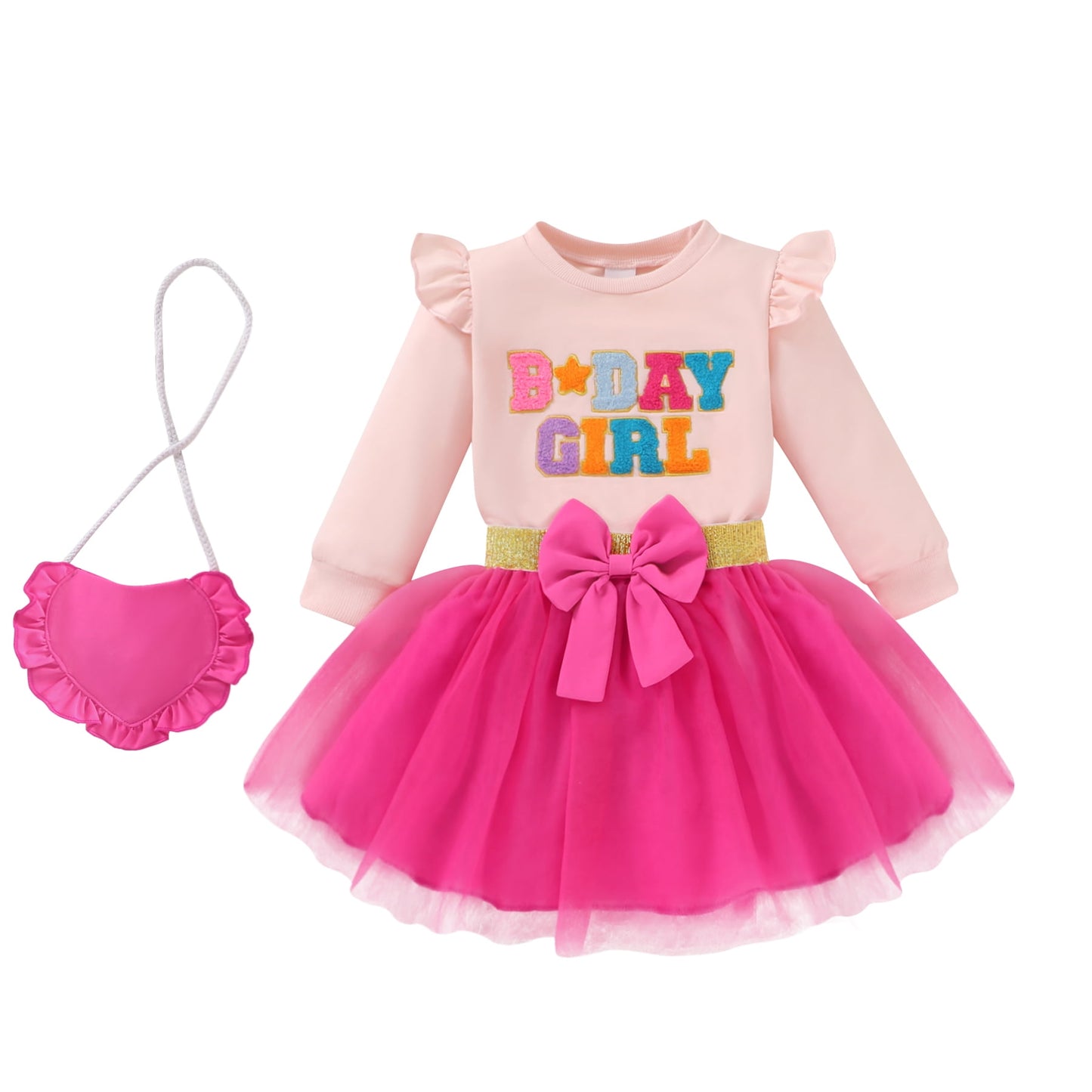 Younger Tree Girl Birthday Outfit Baby Fall Winter Long Sleeve Sweatshirt Bowknot Tutu Princess Party Dress Set with Bag