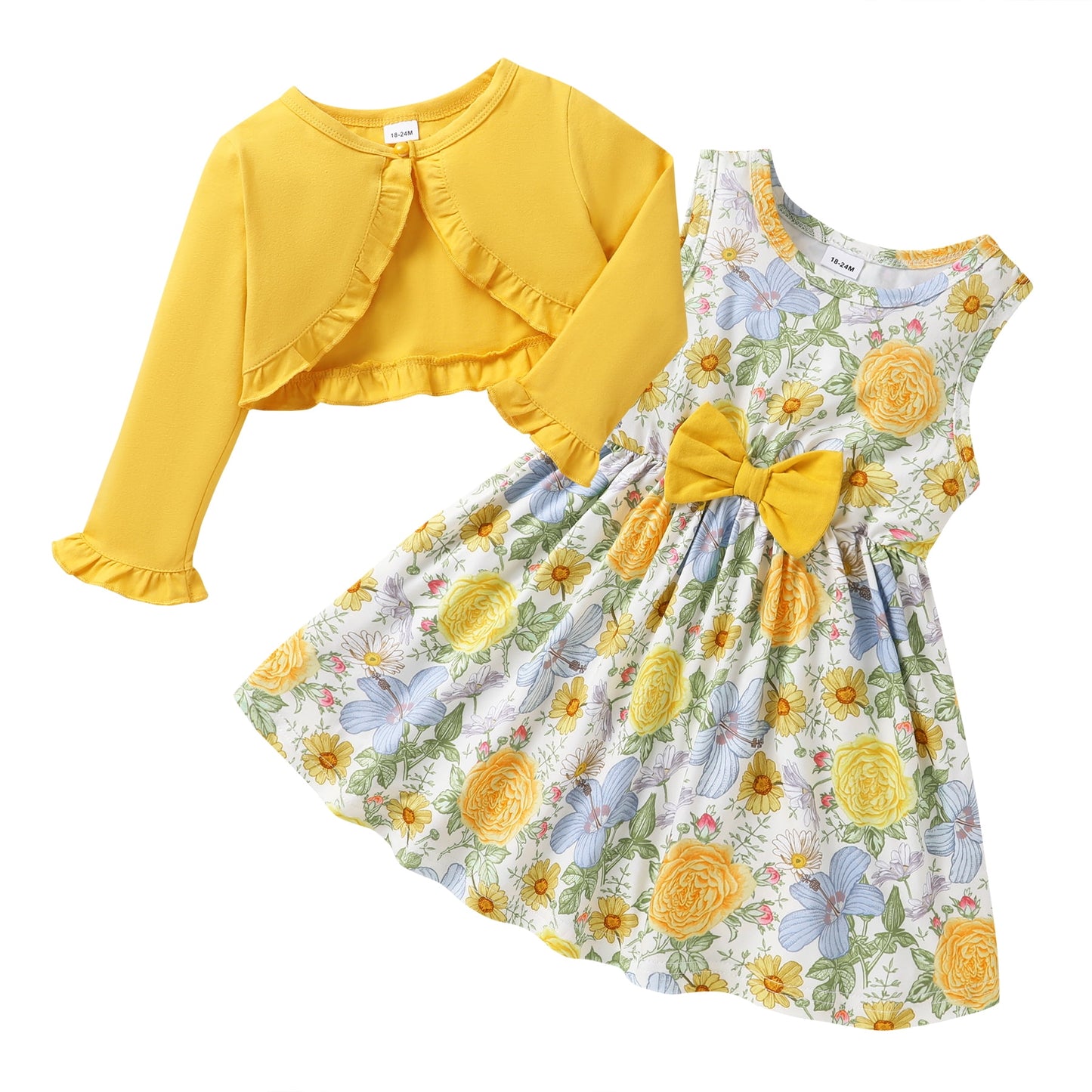 Younger Tree Baby Girl Fall Dresses Cardigan 2PCS Clothes Set Floral Print Sleeveless Sundress and Long Sleeve Coat Sets
