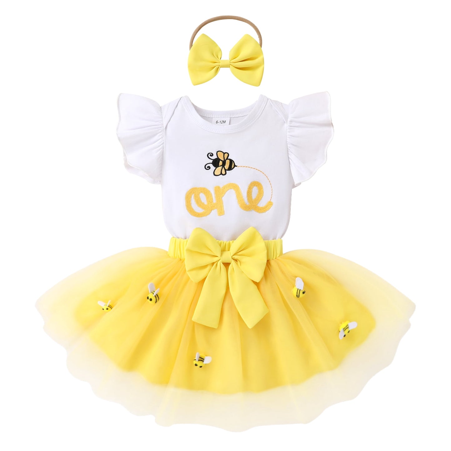 Younger Tree 1st Birthday Girl Outfit Baby Bee Short Sleeve Romper Top Tutu Princess Skirt Clothes Set