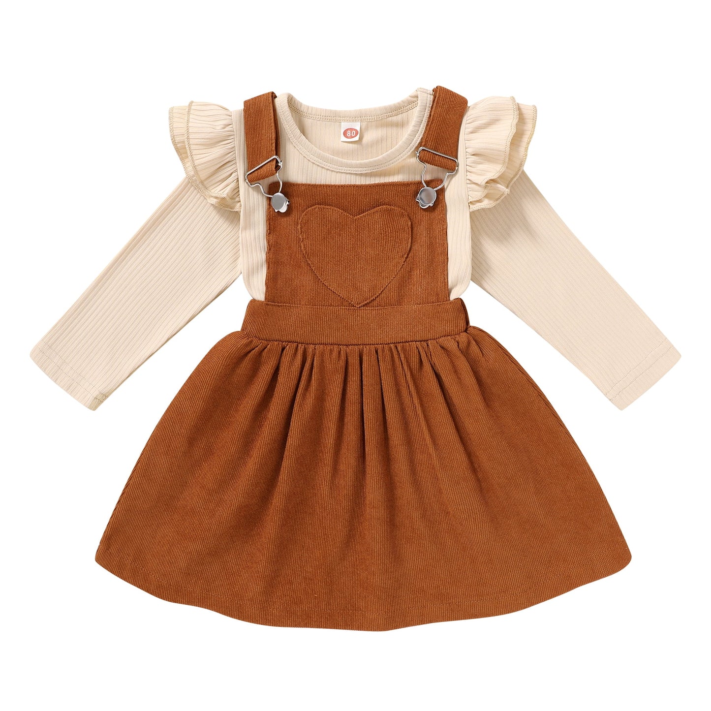 Younger Tree Toddler Baby Girl Fall Dress Outfit Long Sleeve Top Strap Dress Overall with Pocket Clothes Set