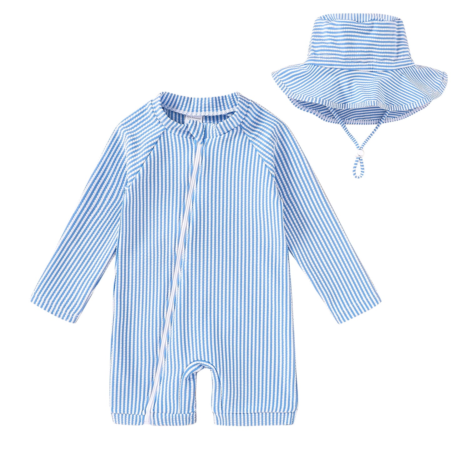 Younger Tree Baby Boys Swimsuit Toddler Long Sleeve Rash Guard Swimwear One Piece Zipper Bathing Suit with Hat