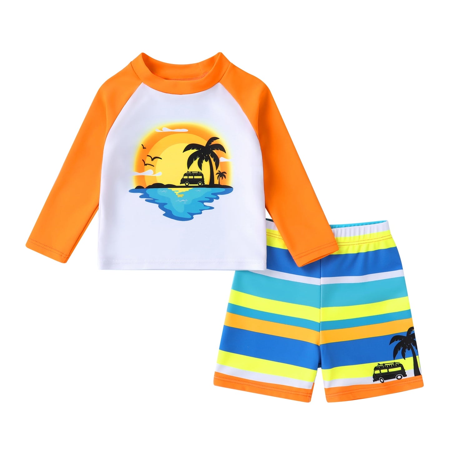 Younger Tree Toddler Baby Boys Swimsuits Trunk Rashguard Long Sleeve Top Shorts Two Pieces Bathing Suit Swimwear Outfit