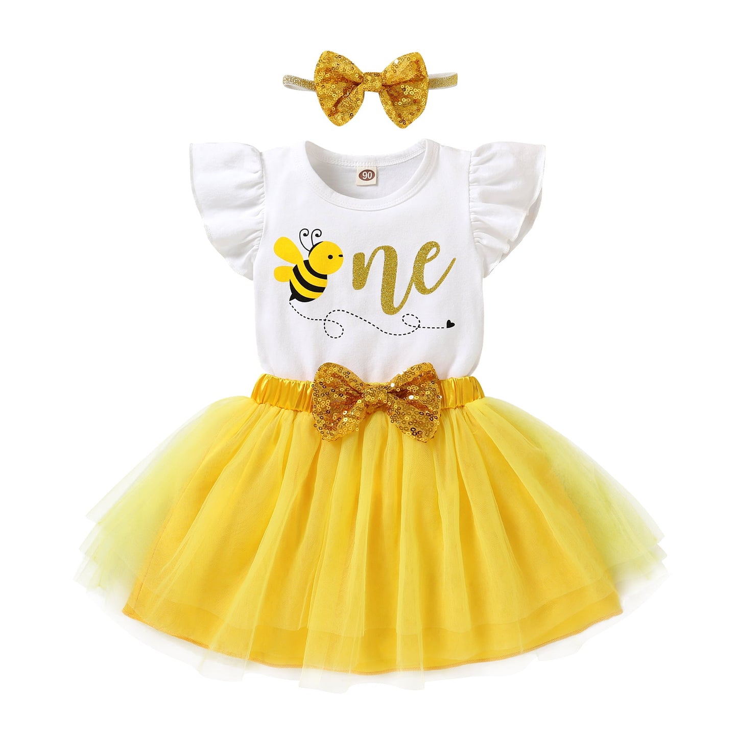 Younger Tree Baby Girls 1st Birthday Outfit Short Sleeve Romper Sequin Tutu Princess Skirt Clothes Set6-12 Months