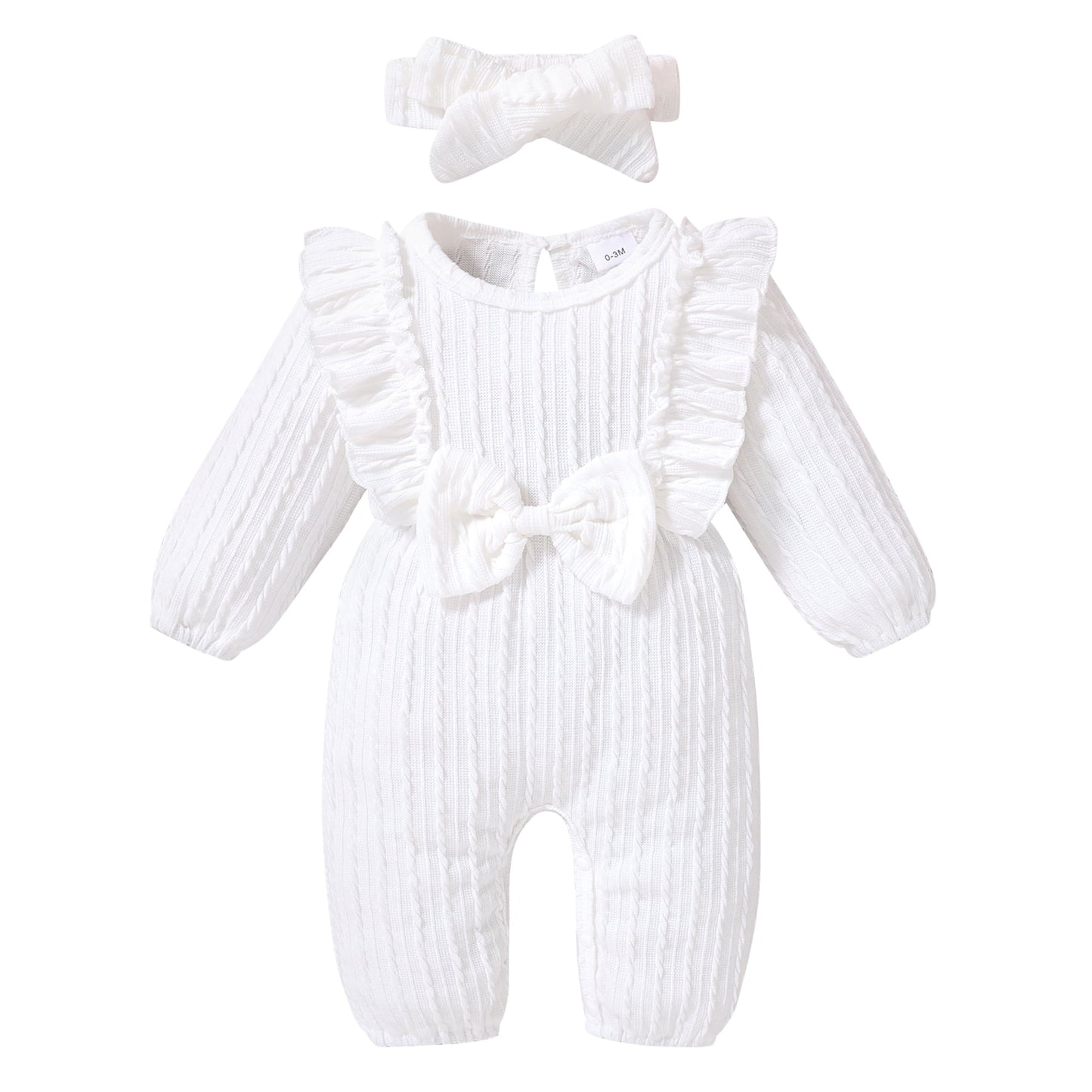 Younger Tree Baby Girl Romper Infant Fall Winter Clothes Ruffle Sweater Long Sleeve Bodysuit Jumpsuit and Headband