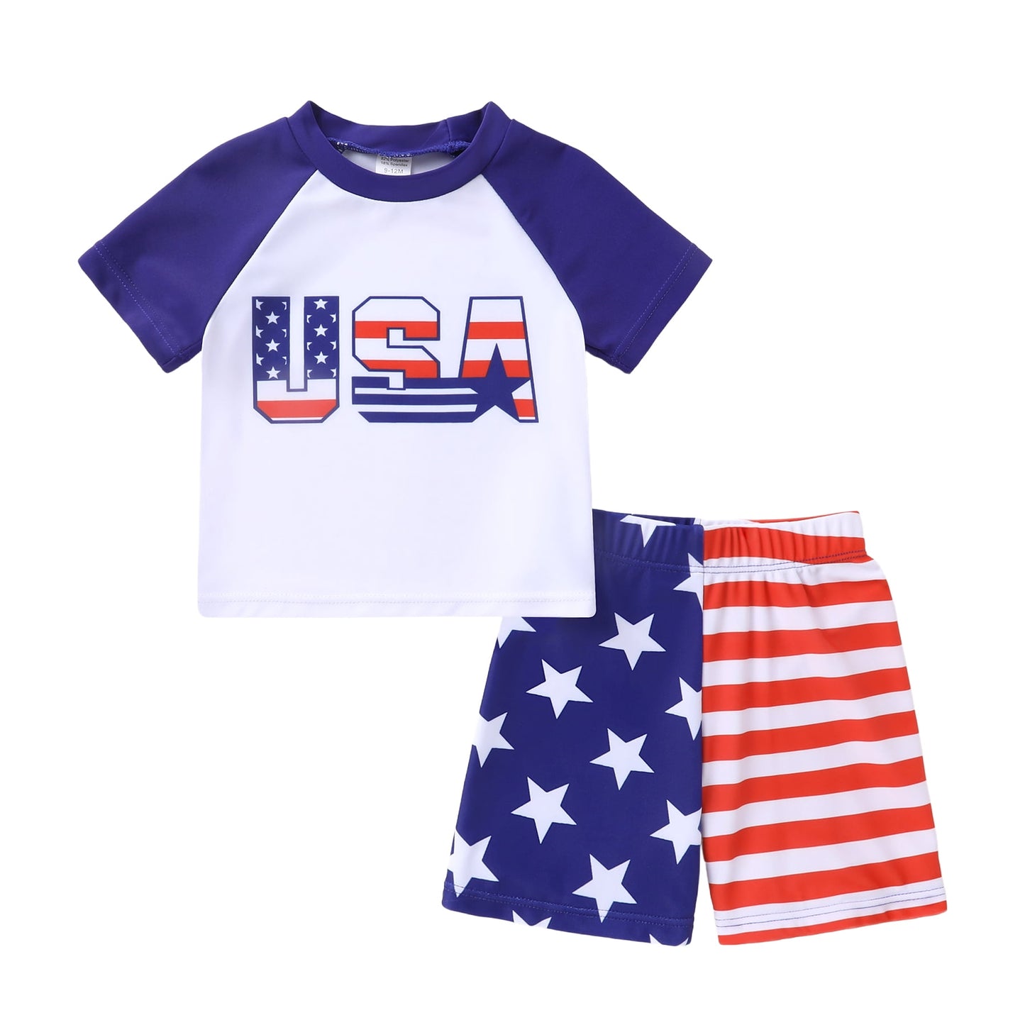 Younger Tree Toddler Baby Boy Swimsuit Set Cartoon Short Sleeve Top Shorts Two Pieces Bathing Suit 4th of July Swimwear Outfit