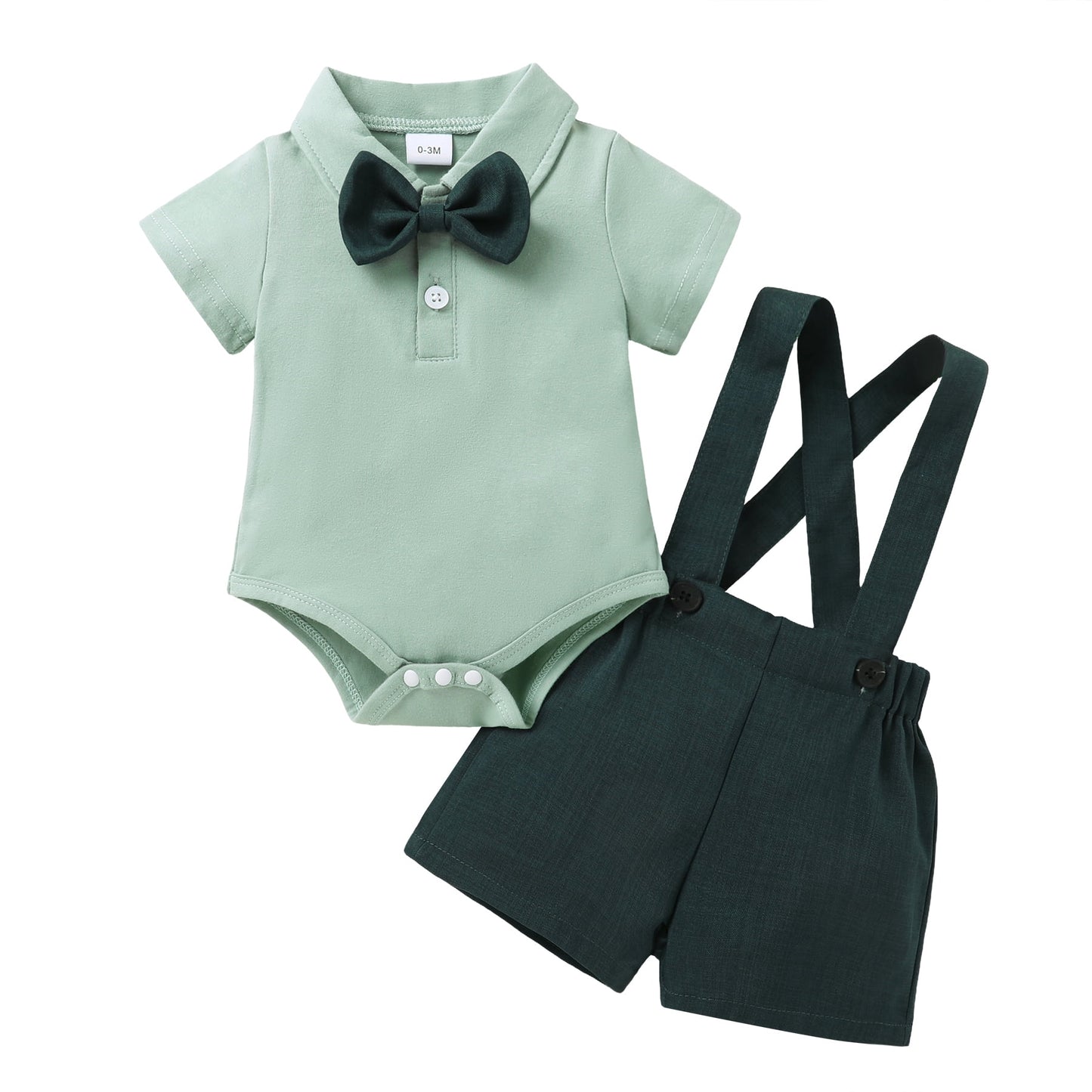 Younger Tree Toddler Boy Formal Outfit Summer Short Sleeve Button T-Shirts Bowtie Suspender Shorts Suits Clothes Set