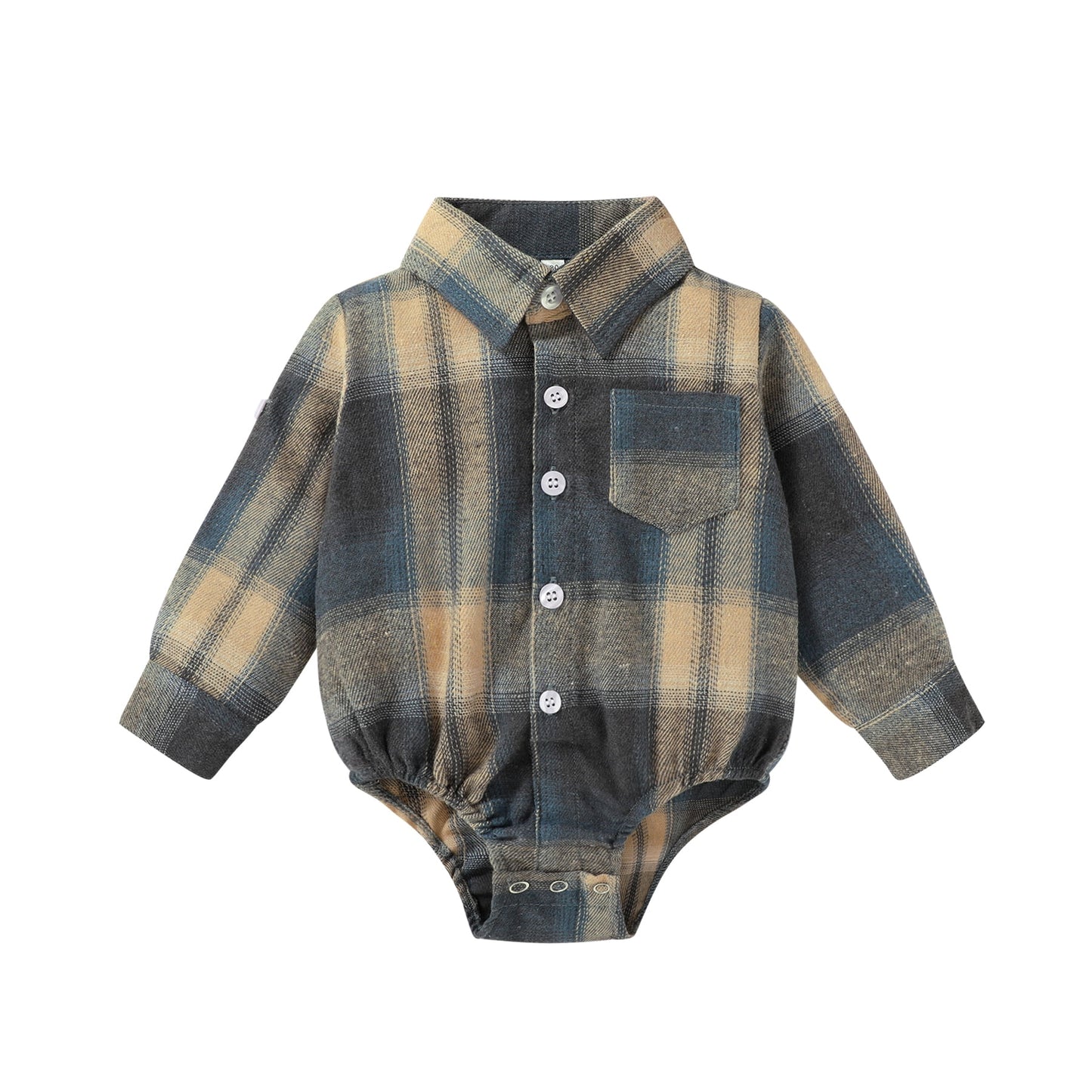 Younger Tree Newborn Baby Boy Girls Plaid Outfit Flannel Romper Tops Infant Long Sleeve Button Down Plaid Casual Bodysuit Clothes