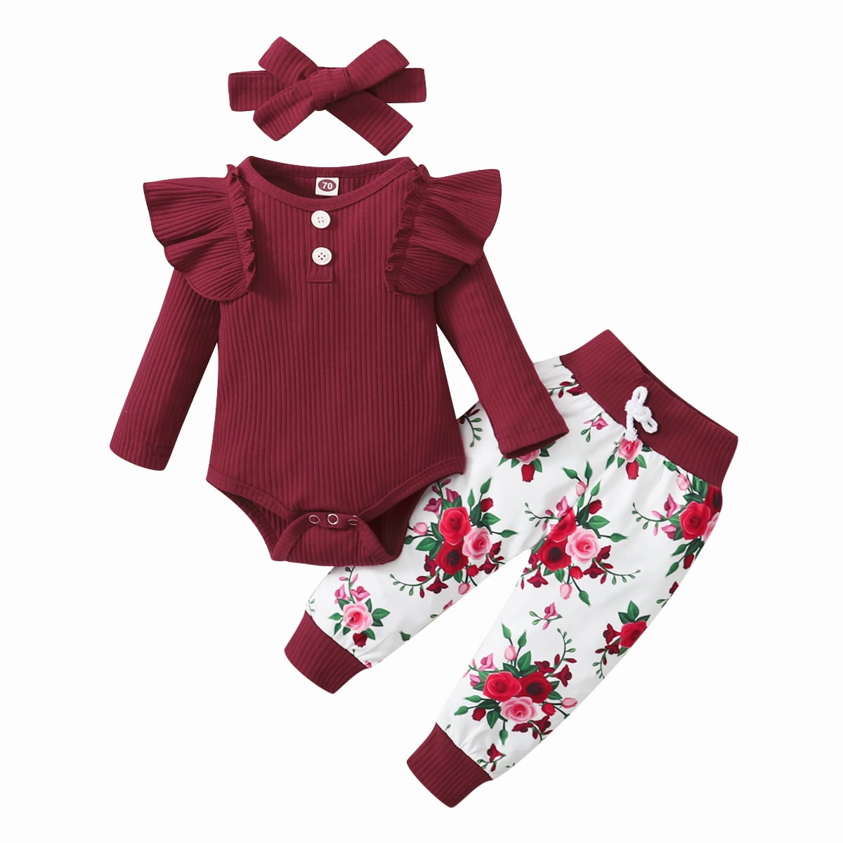 Younger Tree Infant Toddler Baby Girl Fall Long Sleeve Romper Pants Headband Clothes Outfits