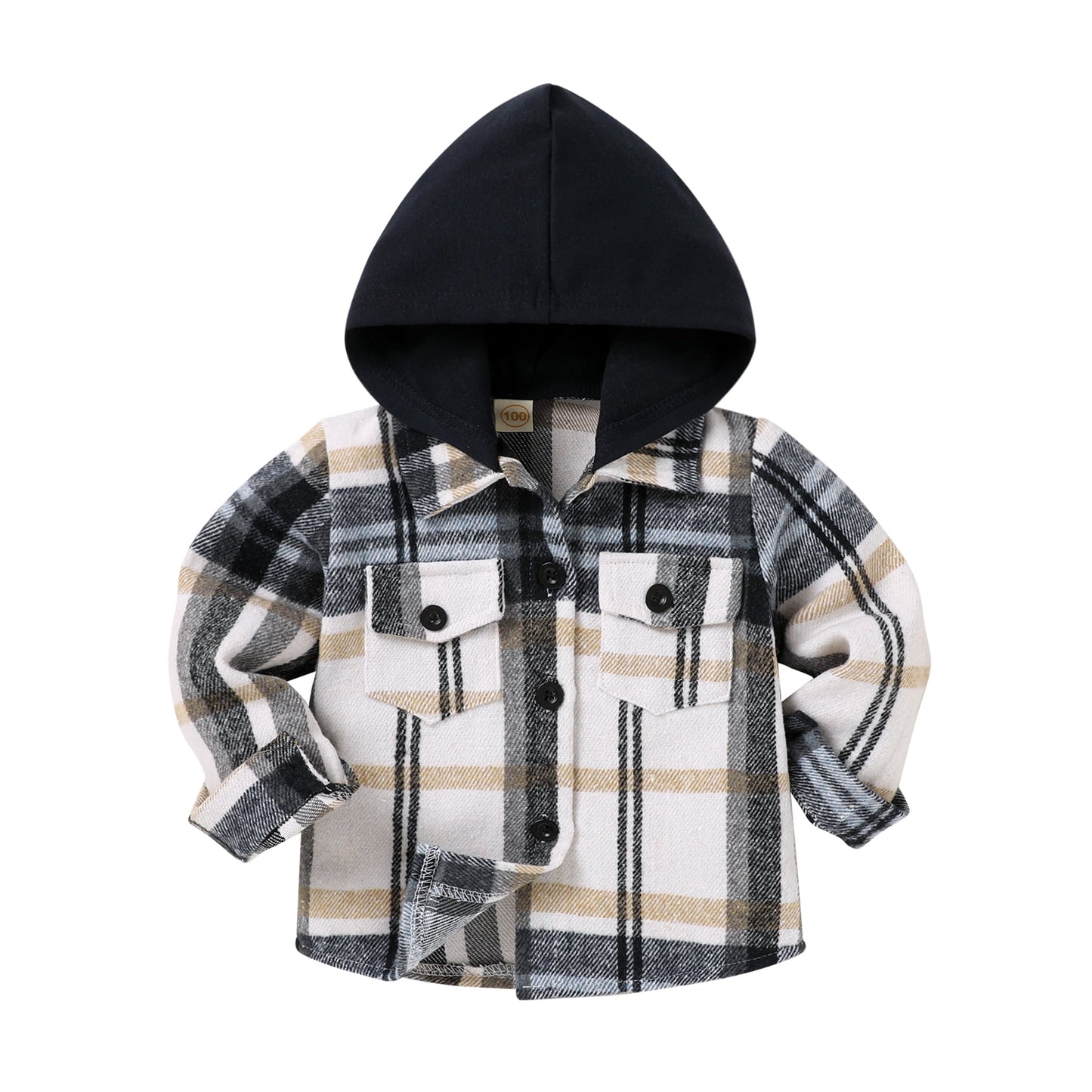 Younger Tree Kid Toddler Boy Flannel Shirt Baby Long Sleeve Hooded Plaid Button Shirt