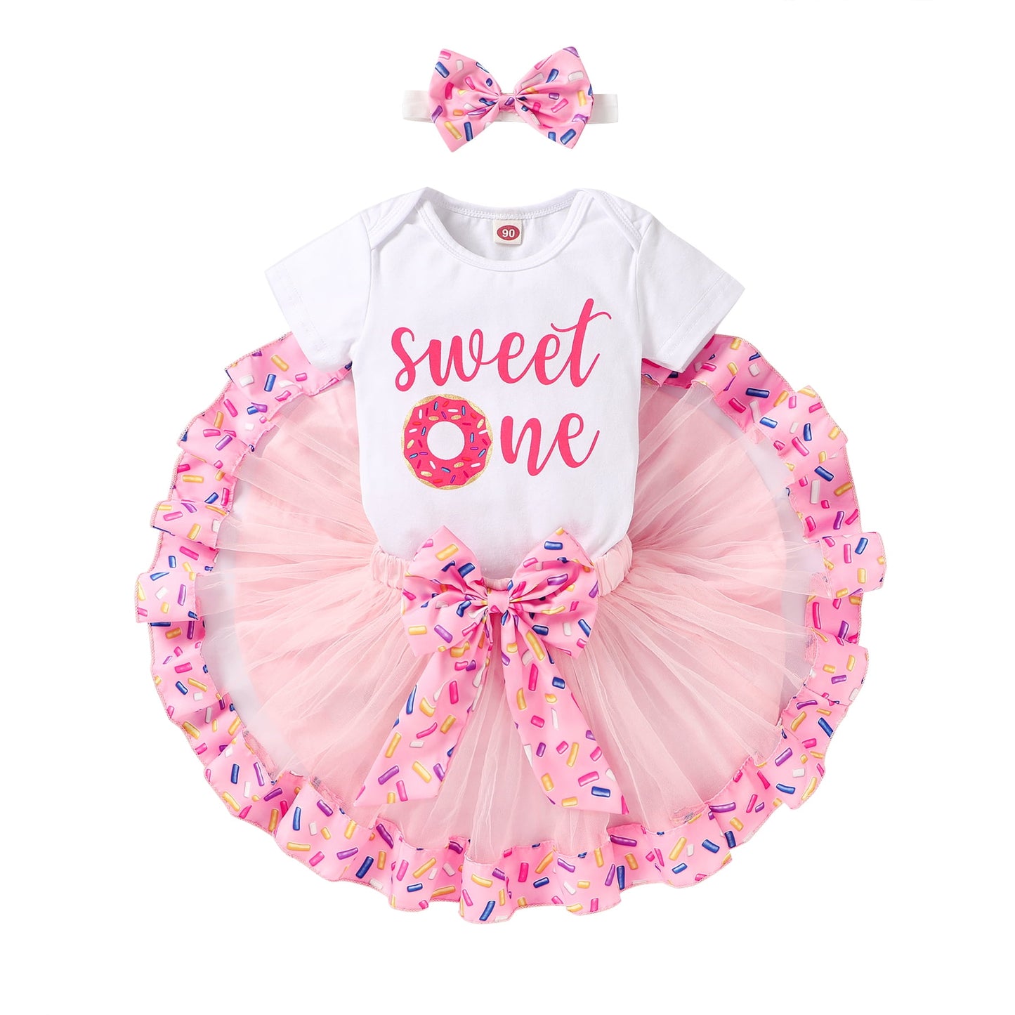 Younger Tree Newborn Baby Girls My 1st Birthday Dress Infant Pink Shiny Printed Sequin Bowknot Tutu Princess Dress
