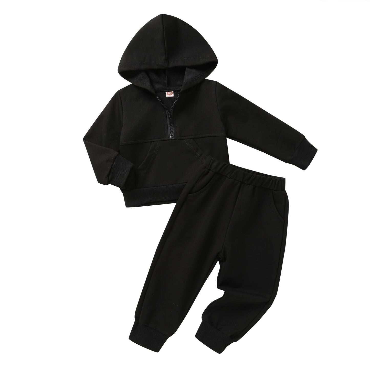 Younger Tree Baby Boy Girl Clothes Fall Winter Solid Color Zipper Long Sleeve Hoodie Sweatsuit and Sweatpants Outfits