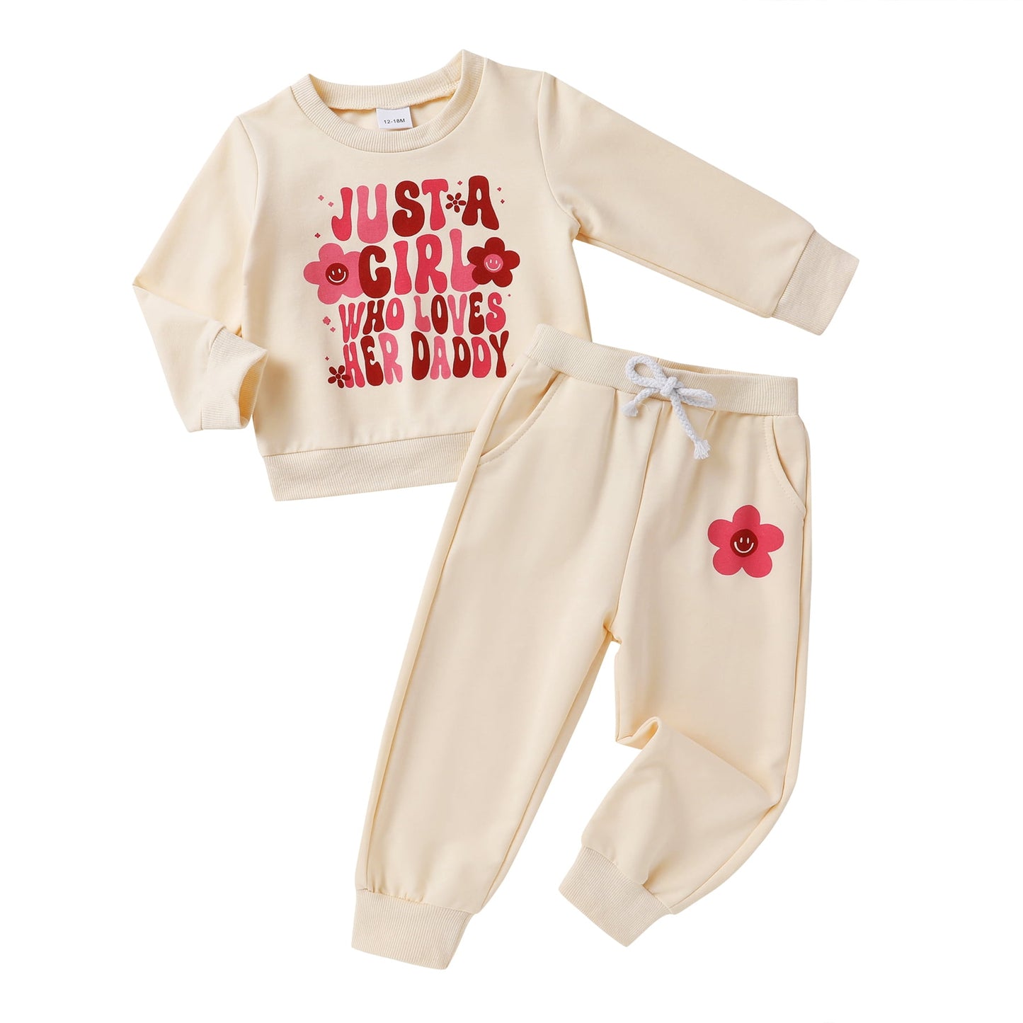 Happy Town Toddler Girl Fall Outfits Long Sleeve Letter Top and Long Pants Set Toddler Sweatsuits