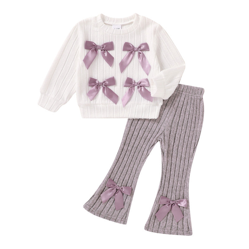 Happy Town Infant Baby Girl Long Sleeve Sweatshirt Flare Pants 2-Piece Set Fall Winter Toddler Girl Outfits
