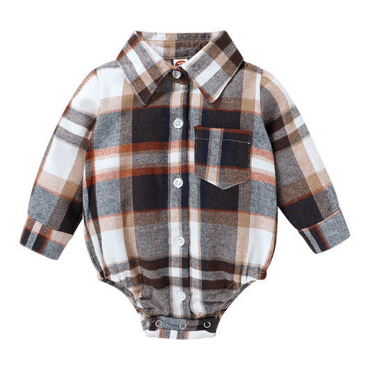 Younger Tree Newborn Baby Boy Girls Plaid Outfit Flannel Romper Tops Infant Long Sleeve Button Down Plaid Casual Bodysuit Clothes