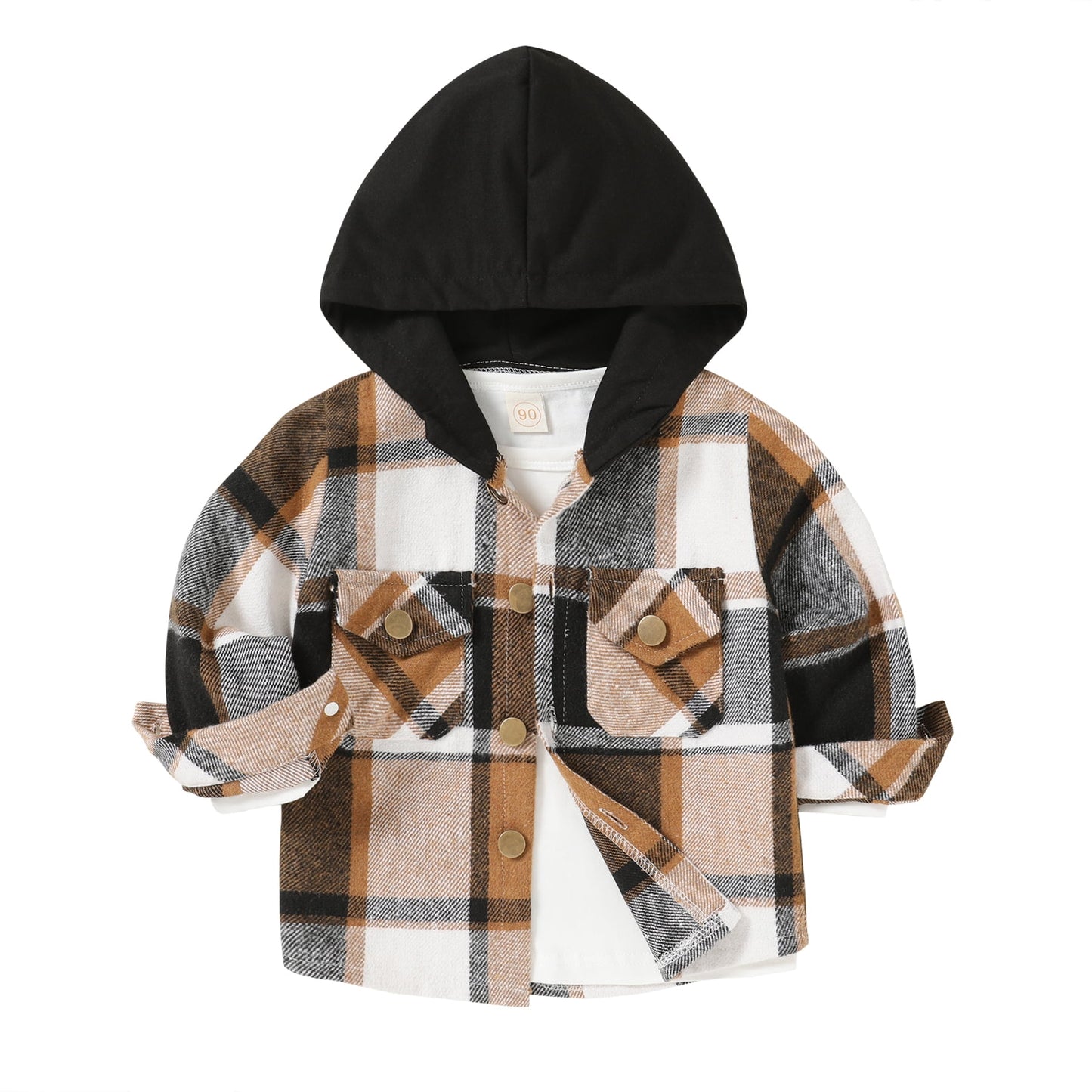 Younger Tree Kid Toddler Boy Flannel Shirt Baby Long Sleeve Hooded Plaid Button Shirt