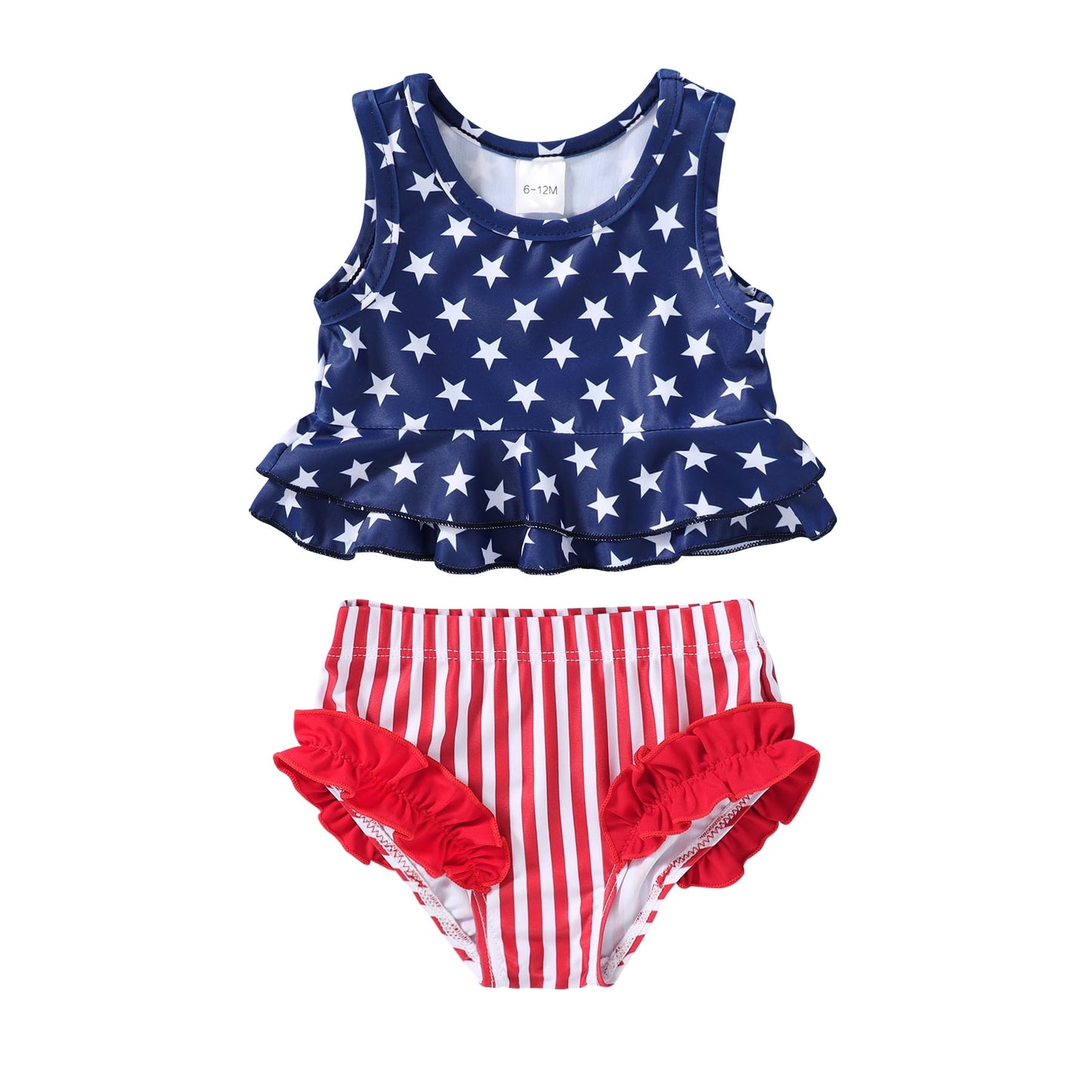 Younger Tree Toddler Baby Girls Summer Swimsuit Sleeveless Striped Swimwear Two-Piece Suit Beach Bikini