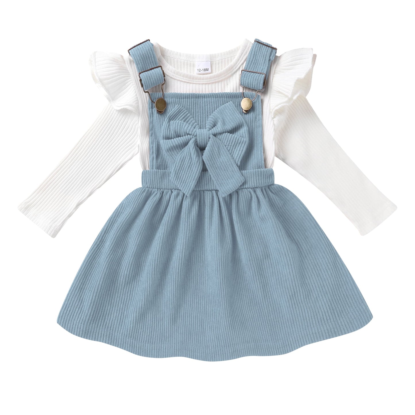 Younger Tree Toddler Baby Girl Fall Dress Outfit Long Sleeve Top Strap Dress Overall with Pocket Clothes Set
