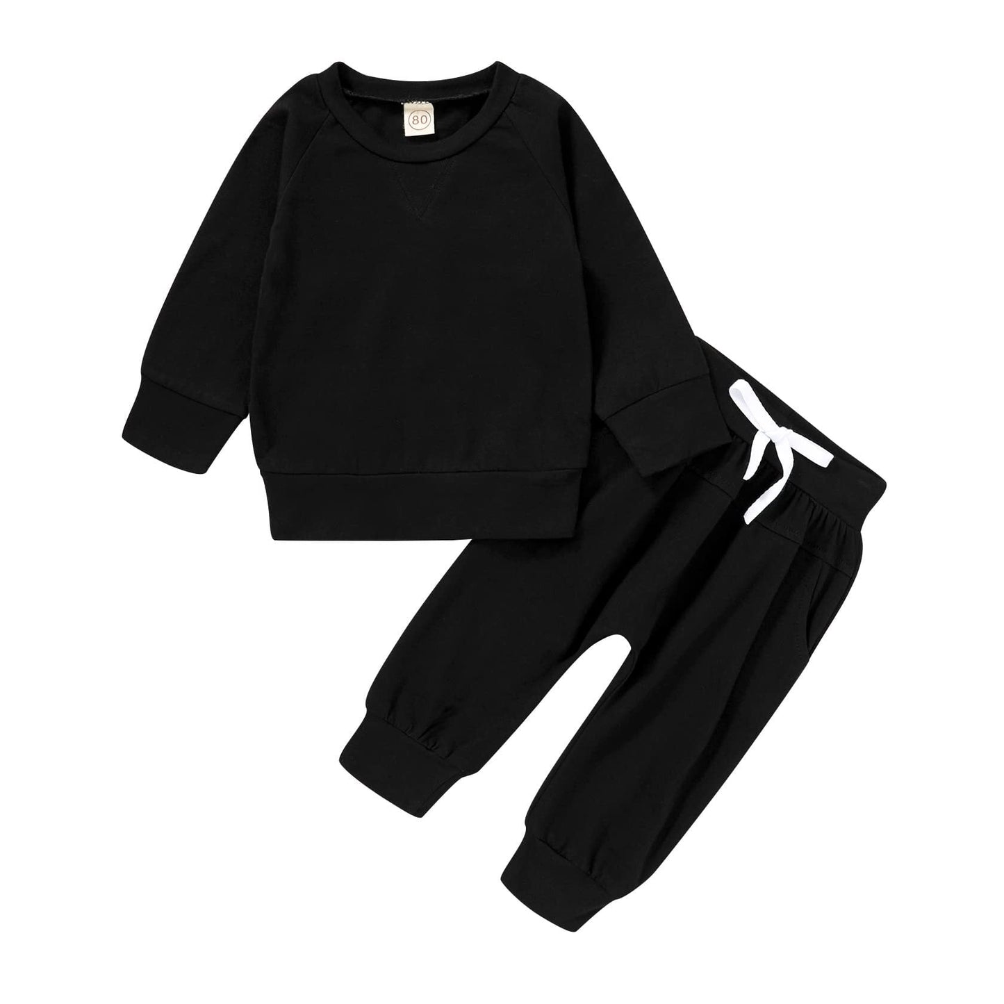Younger Tree Toddler Fall Outfits for Girl Boy Long Sleeve Solid Crew Neck Top Long Sweatpants Sweatsuit Set