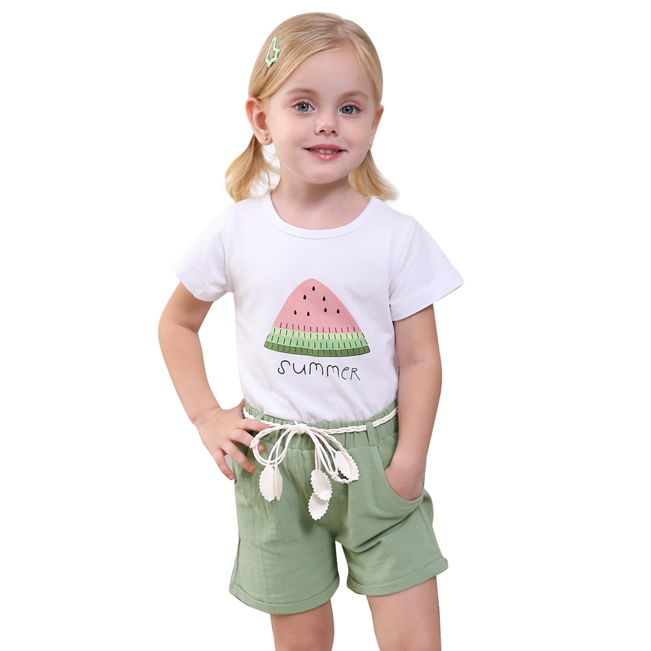 Younger Tree Toddler Baby Girl Summer Clothes Set Short Sleeve T-Shirt Shorts 2pcs Outfits
