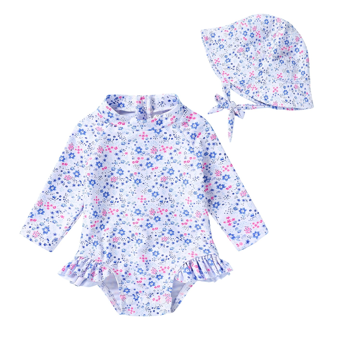 Younger Tree Baby Girl Swimsuit Long Sleeve Rash Guard One Piece Swimwear Hat Bathing Suit Set