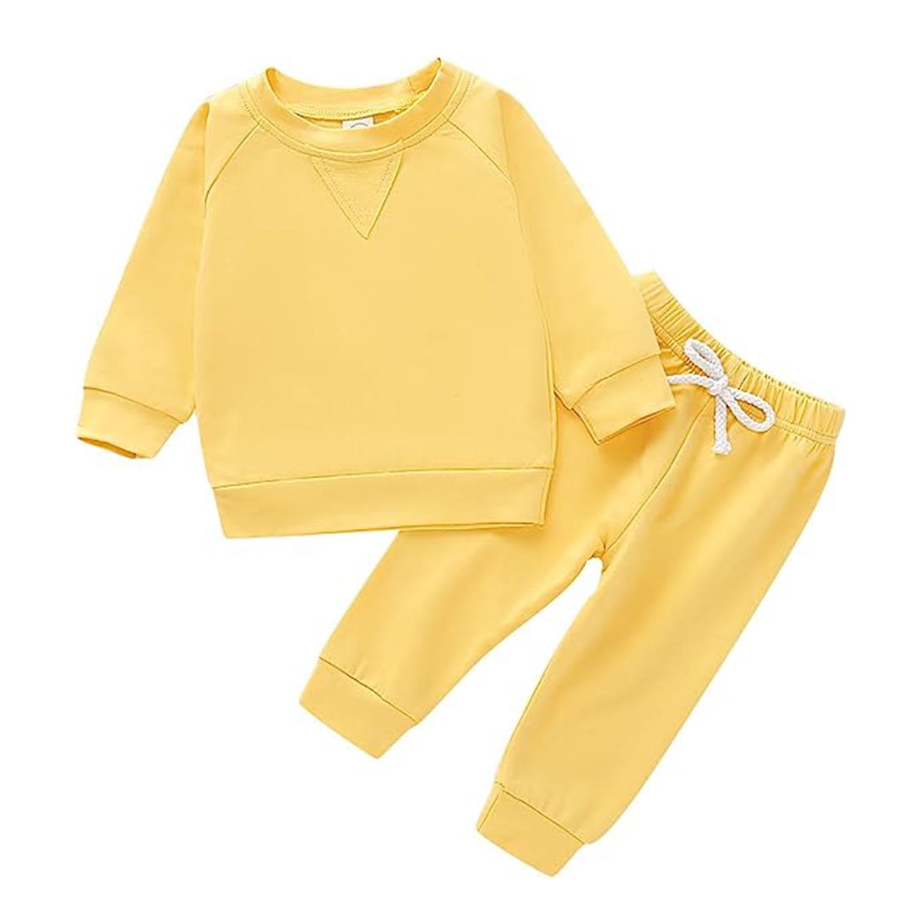 Younger Tree Toddler Fall Outfits for Girl Boy Long Sleeve Solid Crew Neck Top Long Sweatpants Sweatsuit Set