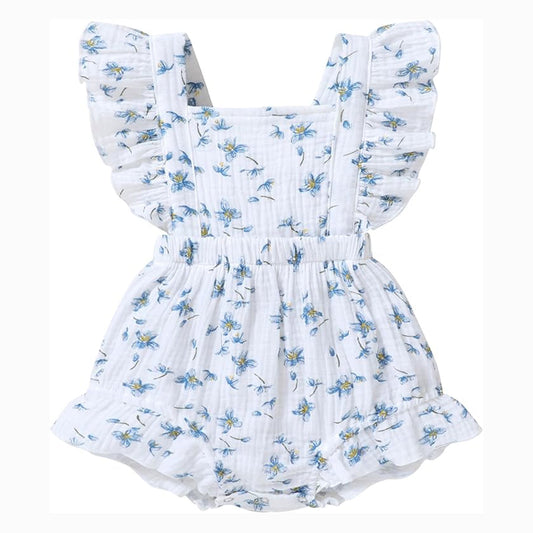 Younger Tree Baby Girl Romper Summer Toddler Casual Ruffled Sleeveless Cotton Overalls Clothes