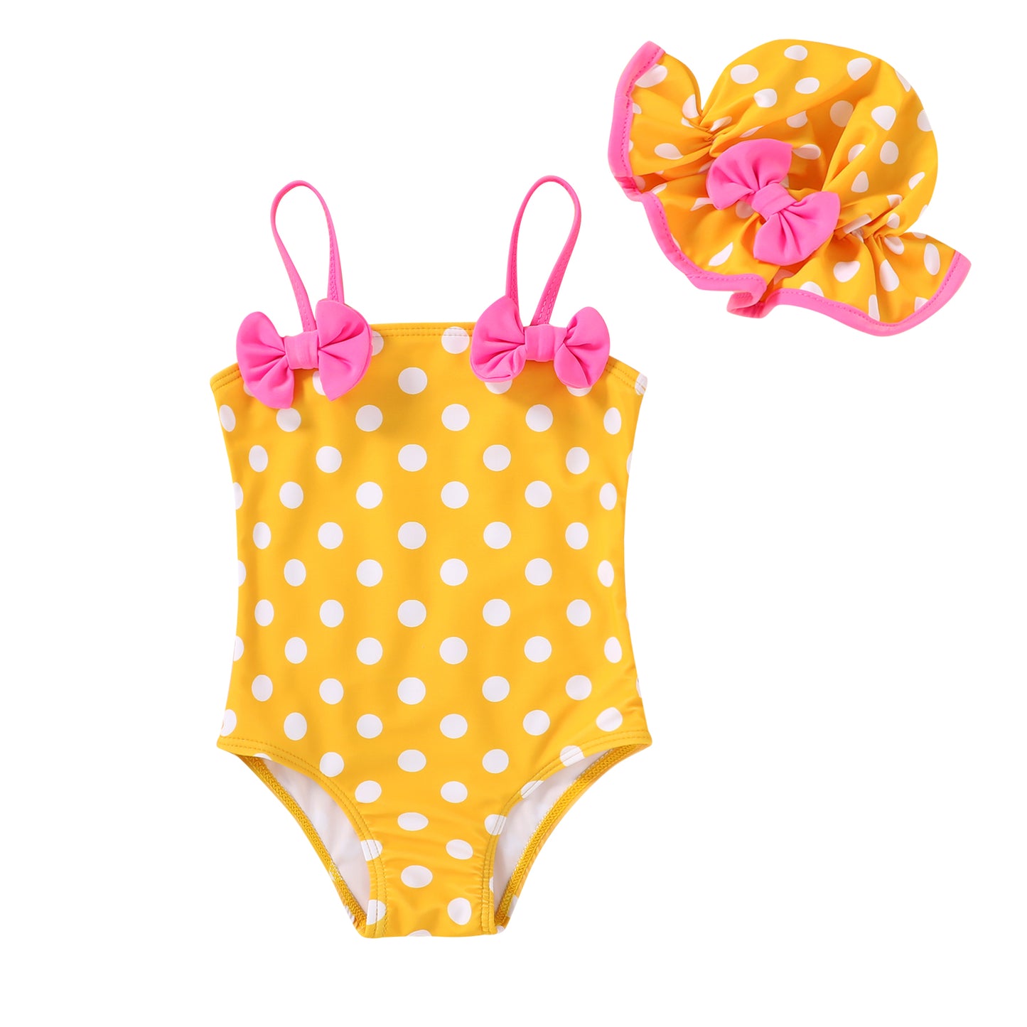 Happy Town Toddler Girls Clothes 0-24M One-Piece Swimsuit with Hat 2-Piece Summer Swimwear for Girls