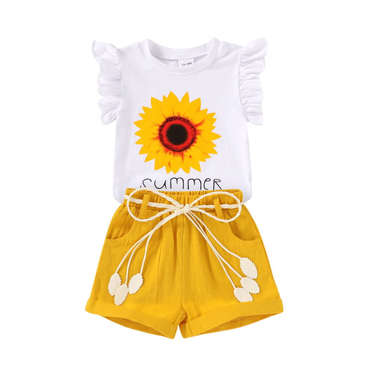 Tiny Cutey Baby Girl Clothes Outfits Toddler Summer Sleeveless T-Shirt Shorts 2pcs Set