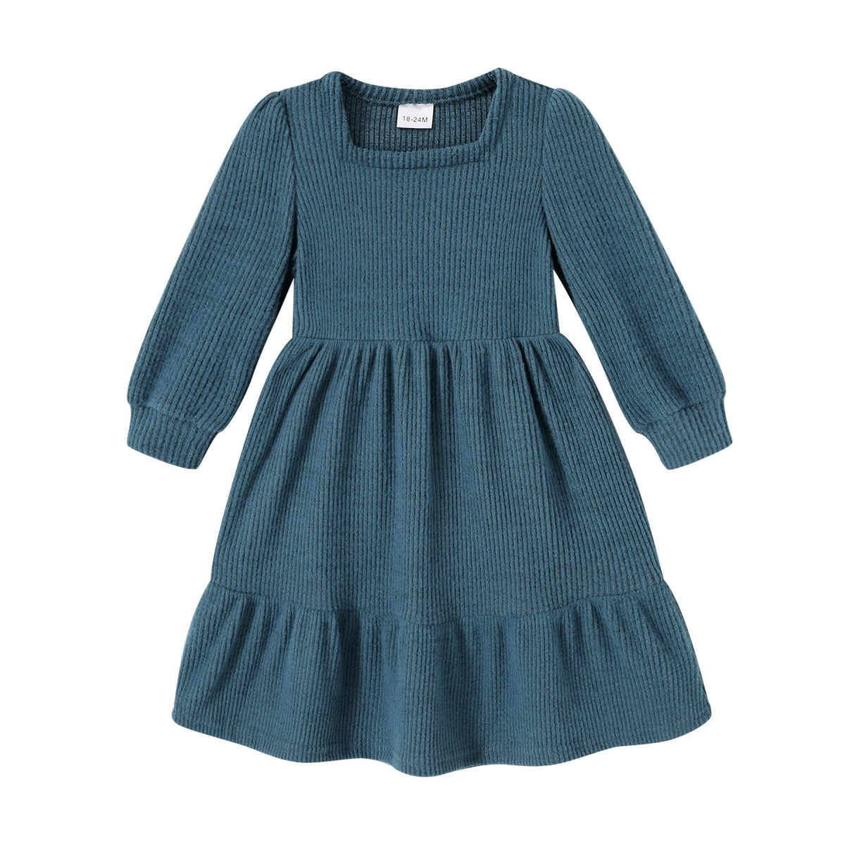 Tiny Cutey Baby Girl Dress Clothes Fall Long Sleeve Square Neck Solid Vintage Dresses Outfit Set