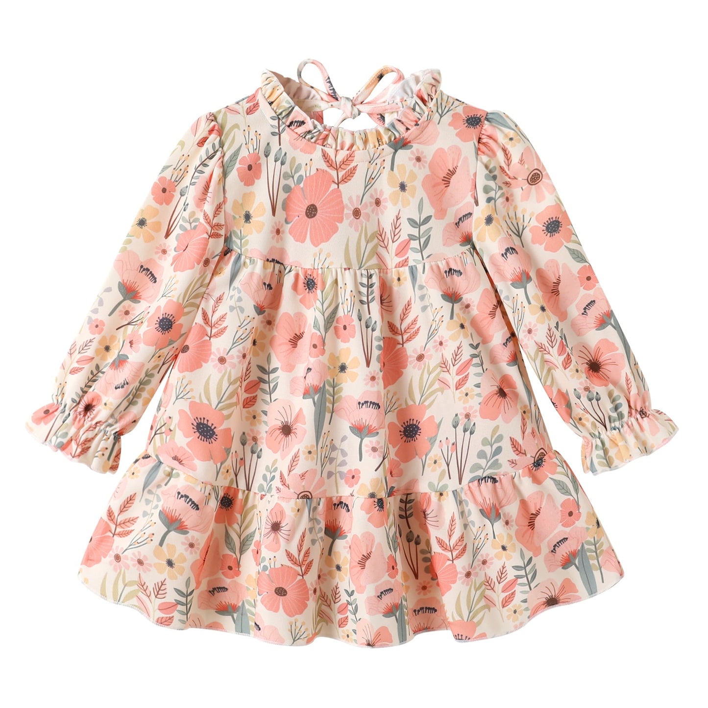 Happy Town Toddler Baby Girls Dress Floral Ruffled Dress Girls Casual Fall Winter Clothes