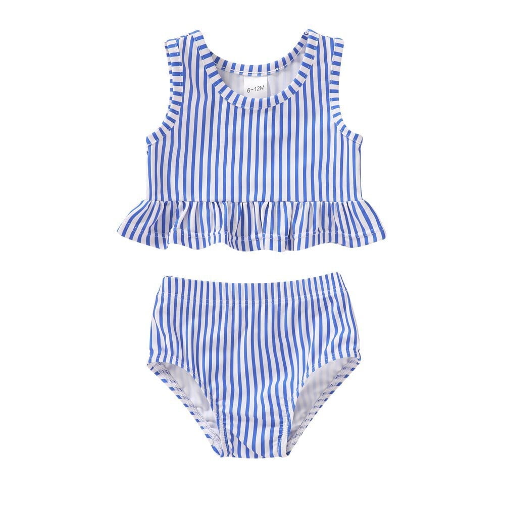 Younger Tree Toddler Baby Girls Summer Swimsuit Sleeveless Striped Swimwear Two-Piece Suit Beach Bikini