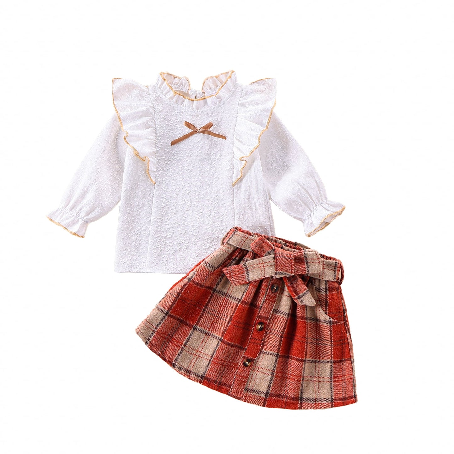 Happy Town Toddler Girl Fall Outfits Ruffle Top & Plaid Skirt with Hat 3-Piece Set,Size 12M-5T