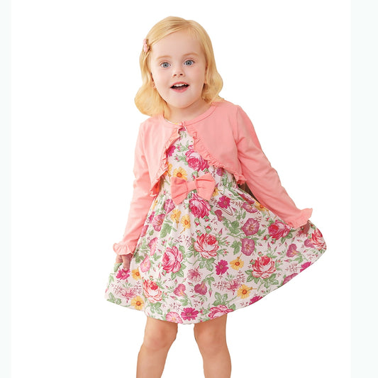 Younger Tree Baby Girl Fall Dresses Cardigan 2PCS Clothes Set Floral Print Sleeveless Sundress and Long Sleeve Coat Sets