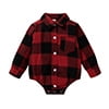 Younger Tree Newborn Baby Boy Girls Plaid Outfit Flannel Romper Tops Infant Long Sleeve Button Down Plaid Casual Bodysuit Clothes
