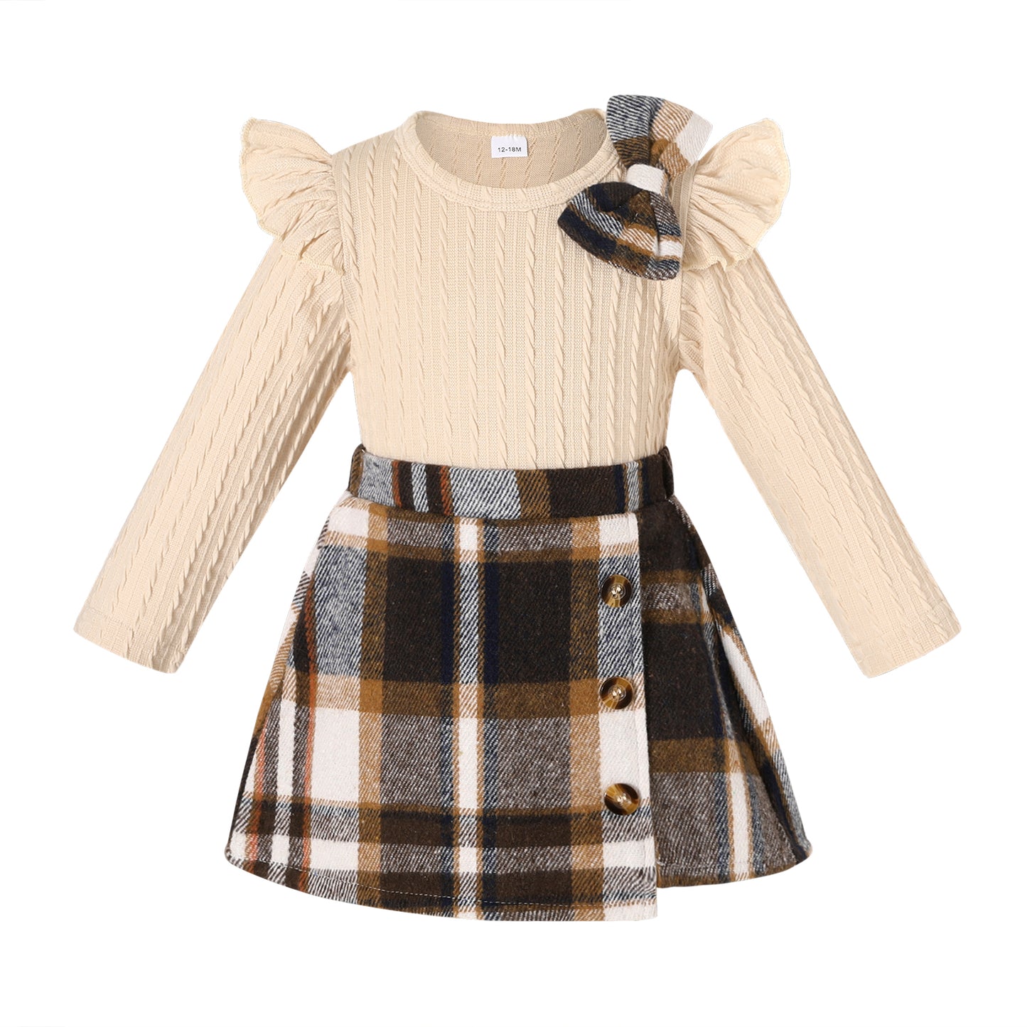 Happy Town Toddler Girl Fall Outfits Ruffle Top & Plaid Skirt with Hat 3-Piece Set,Size 12M-5T