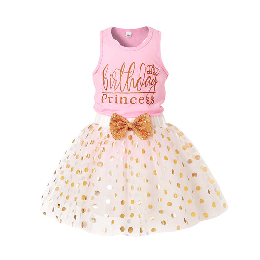 Younger Tree Baby Girl Birthday Dress Outfits Sleeveless Princess Party Tutu Skirt Summer Clothes Set2-3T