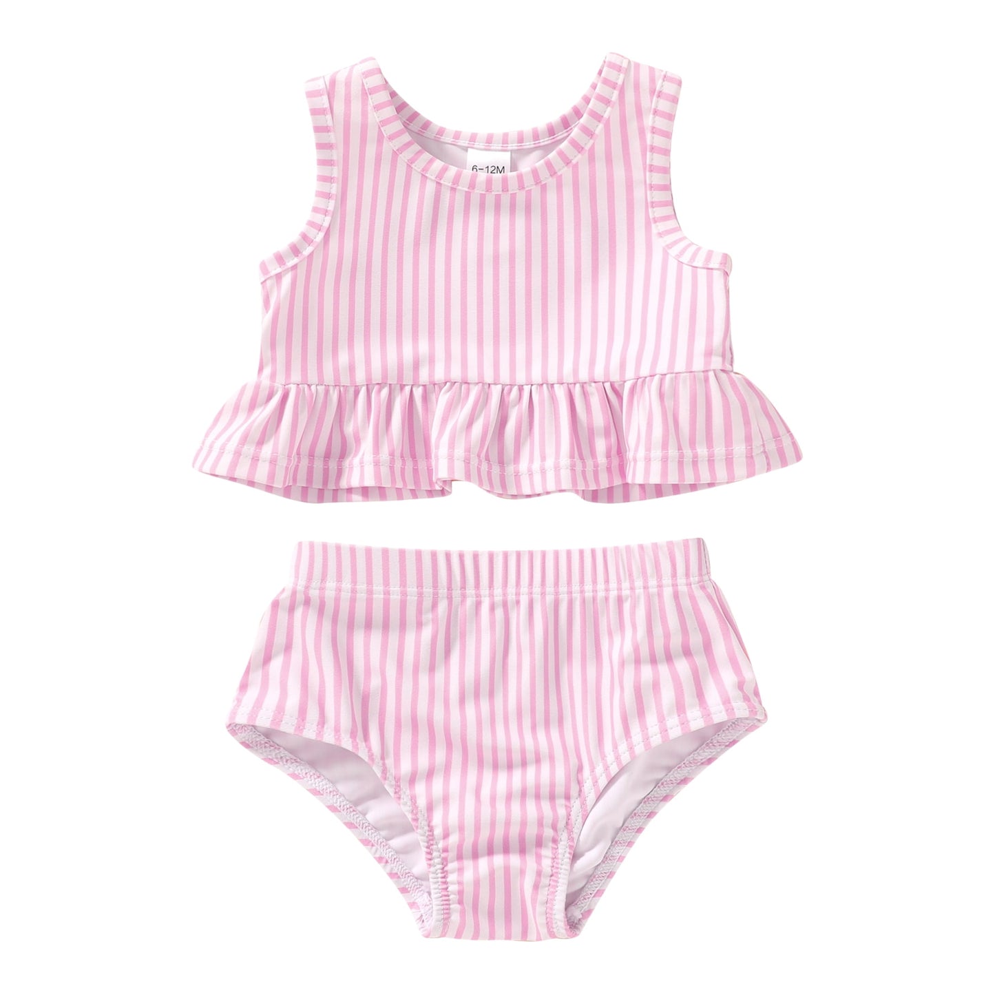 Younger Tree Toddler Baby Girls Summer Swimsuit Sleeveless Striped Swimwear Two-Piece Suit Beach Bikini
