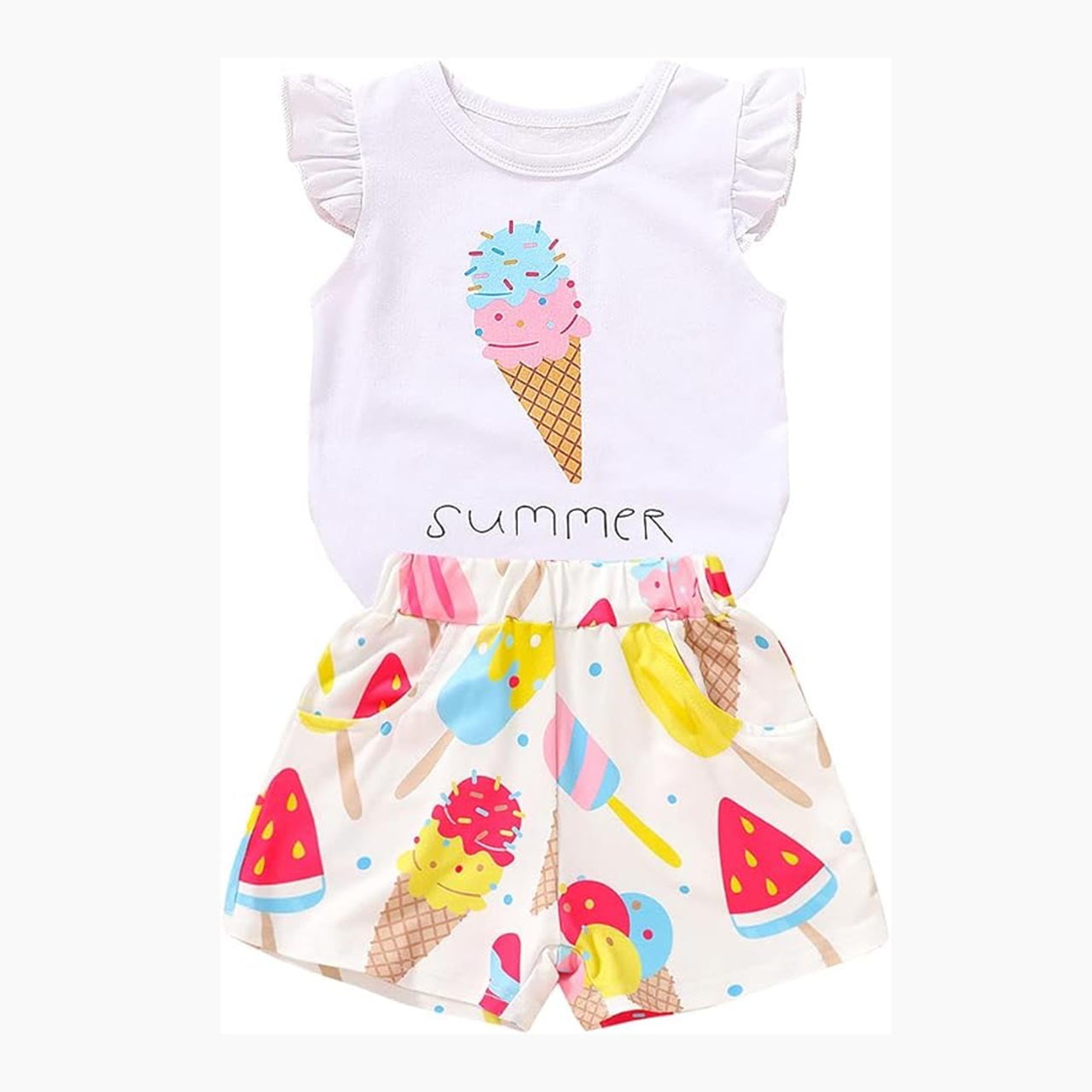 Younger Tree Toddler Baby Girl Summer Clothes Set Short Sleeve T-Shirt Shorts 2pcs Outfits