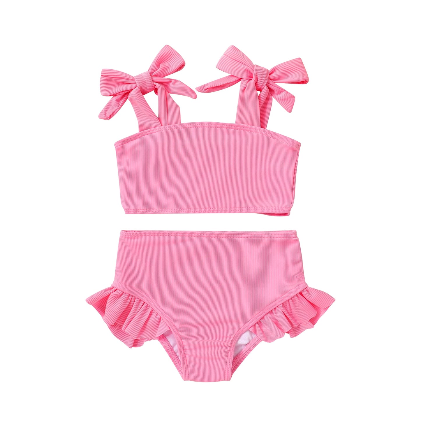 Tiny Cutey Toddler Girl Swimsuit Set Baby Solid Swimwear Summer Beach Bathing Suit Two Pieces