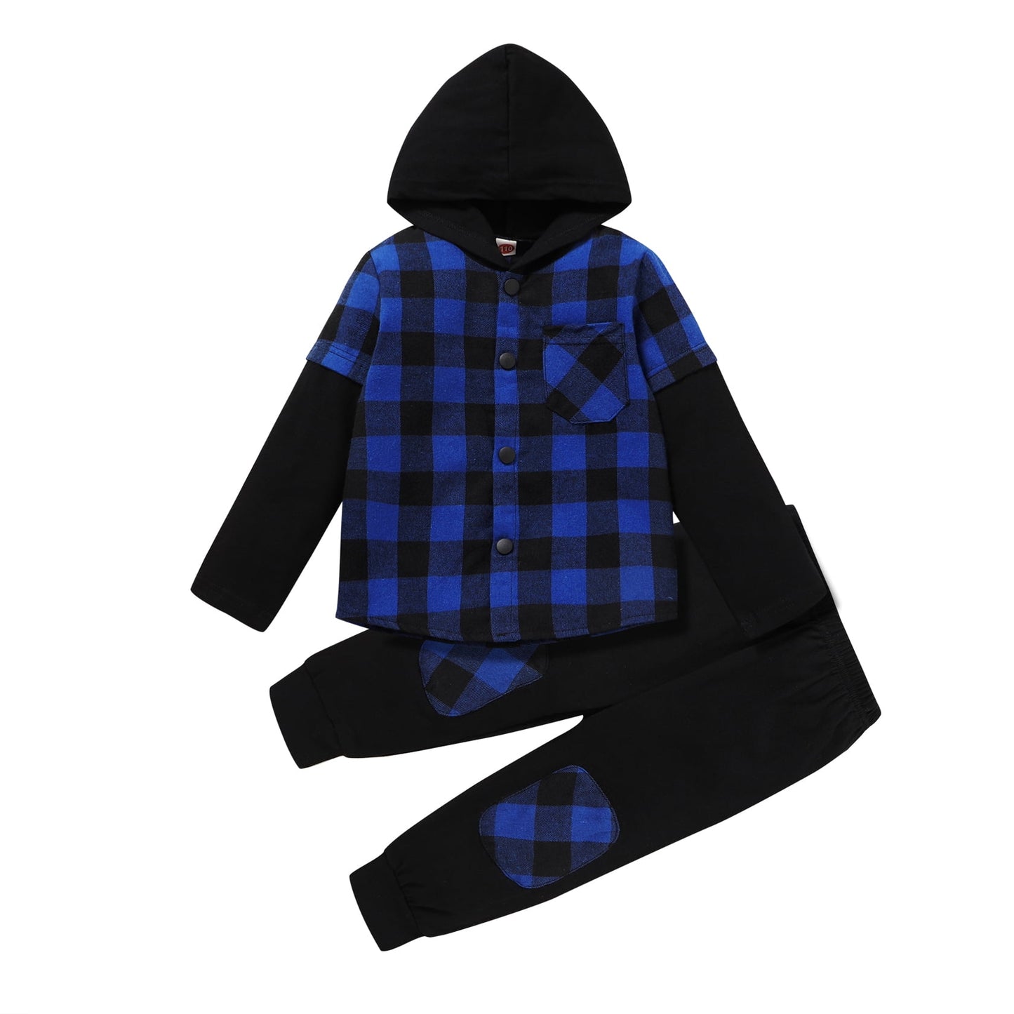 Younger Tree Toddler Baby Boy Clothes Hoodie Sweatsuit Outfits Kids Winter Flannel Plaid Shirt Top Pants Set