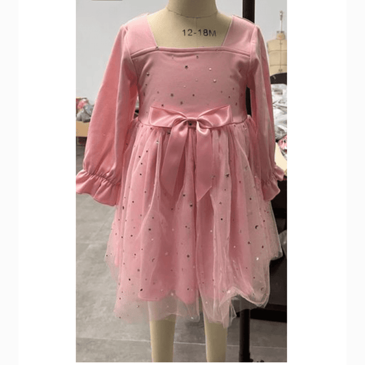 Younger Tree Baby Girl Tutu Dress Toddler Fall Long Sleeve Square Neck Bowknot Princess Birthday Party Dresses