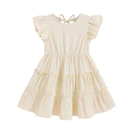Tiny Cutey Toddler Baby Girl Dress Summer Ruffle Sleeve Solid Beach Boho Dresses Sundress Clothes