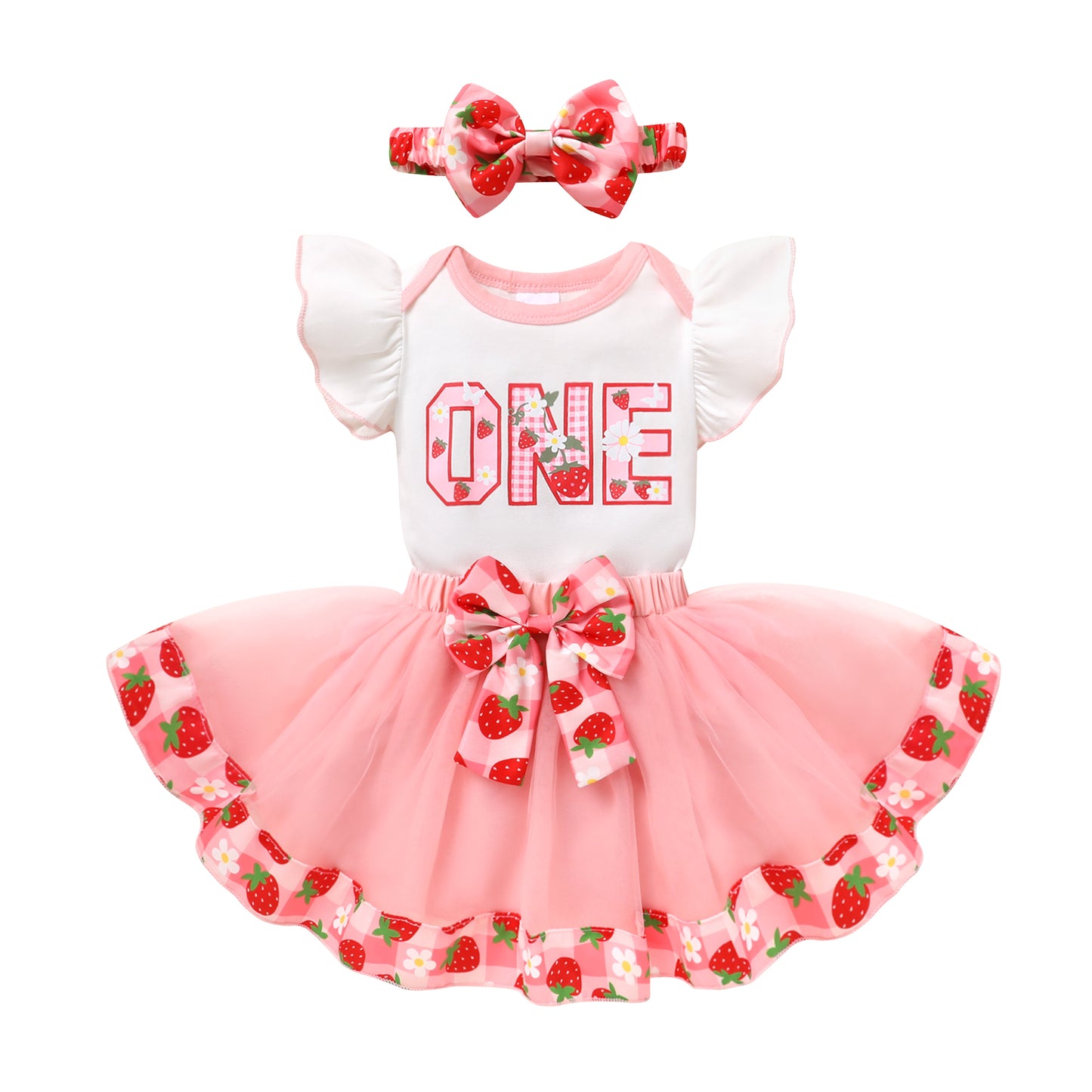 Happy Town Baby Girl 1st Birthday Outfit Sleeveless Romper Tulle Tutu Skirt with Headband Toddler Girl Clothes Set