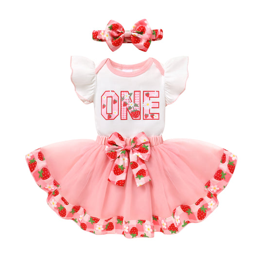 Happy Town Baby Girl 1st Birthday Outfit Sleeveless Romper Tulle Tutu Skirt with Headband Toddler Girl Clothes Set